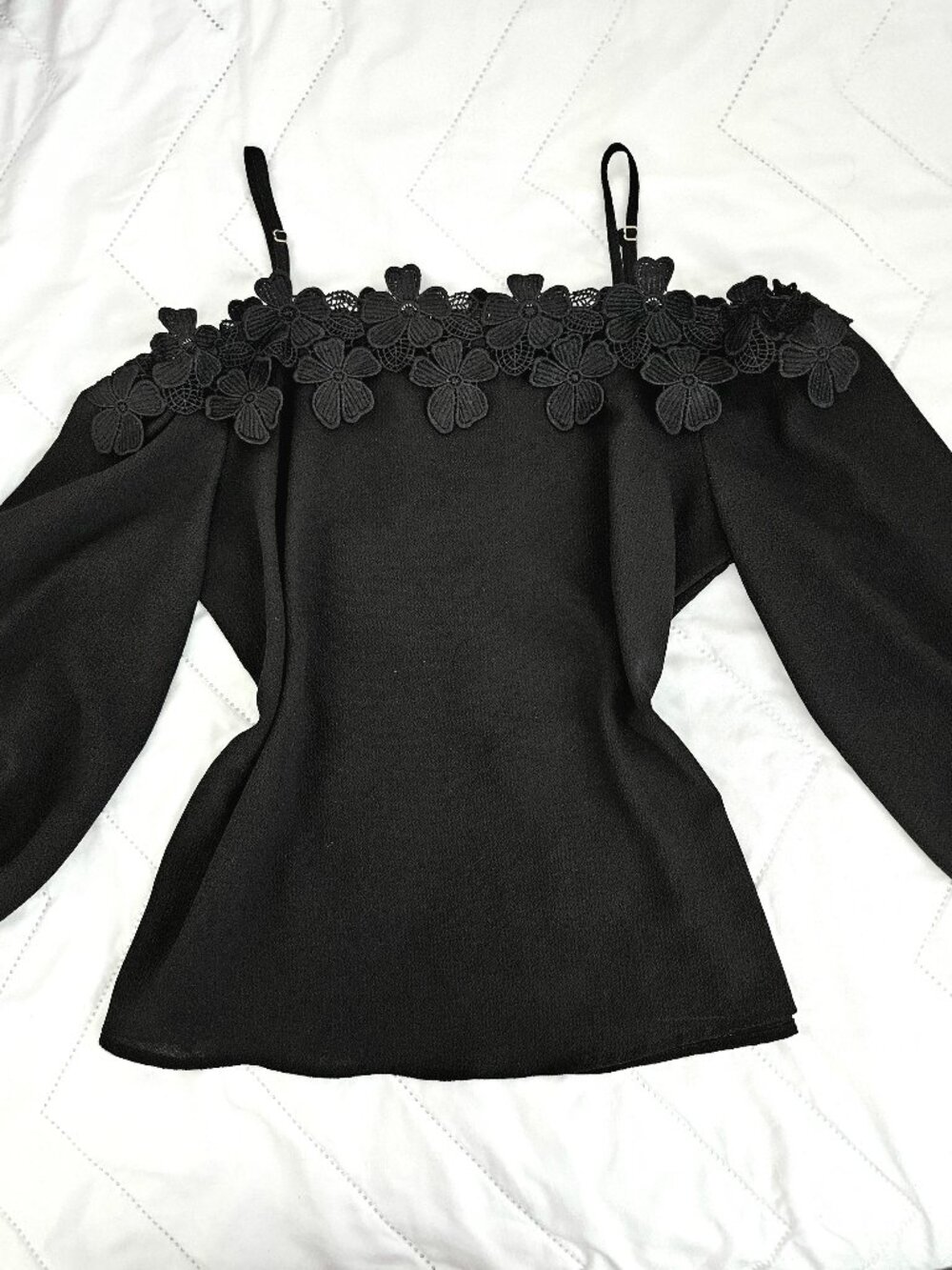 Michel Brand Floral Detail Black Top Blouse Size Small